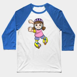 Girl as Skater with Skates & Helmet Baseball T-Shirt